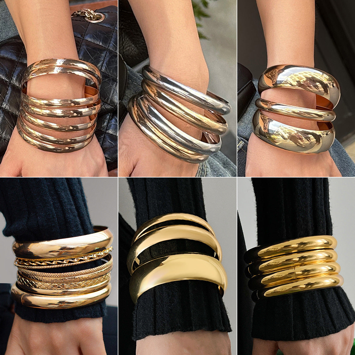 Wholesale 4 Piece Gold Metal Wide Band Bracelet Set European Style Chunky Spiral Bangle Fashion Jewelry Accessory For Gift And Boutique Resale