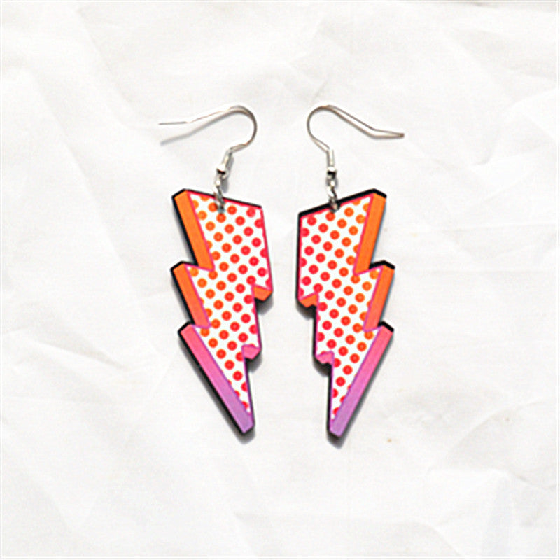 Wholesale Lightning Earrings Acrylic Double-Sided Printed Leopard Print Rainbow American Flag Lightning Shape Earrings for Women
