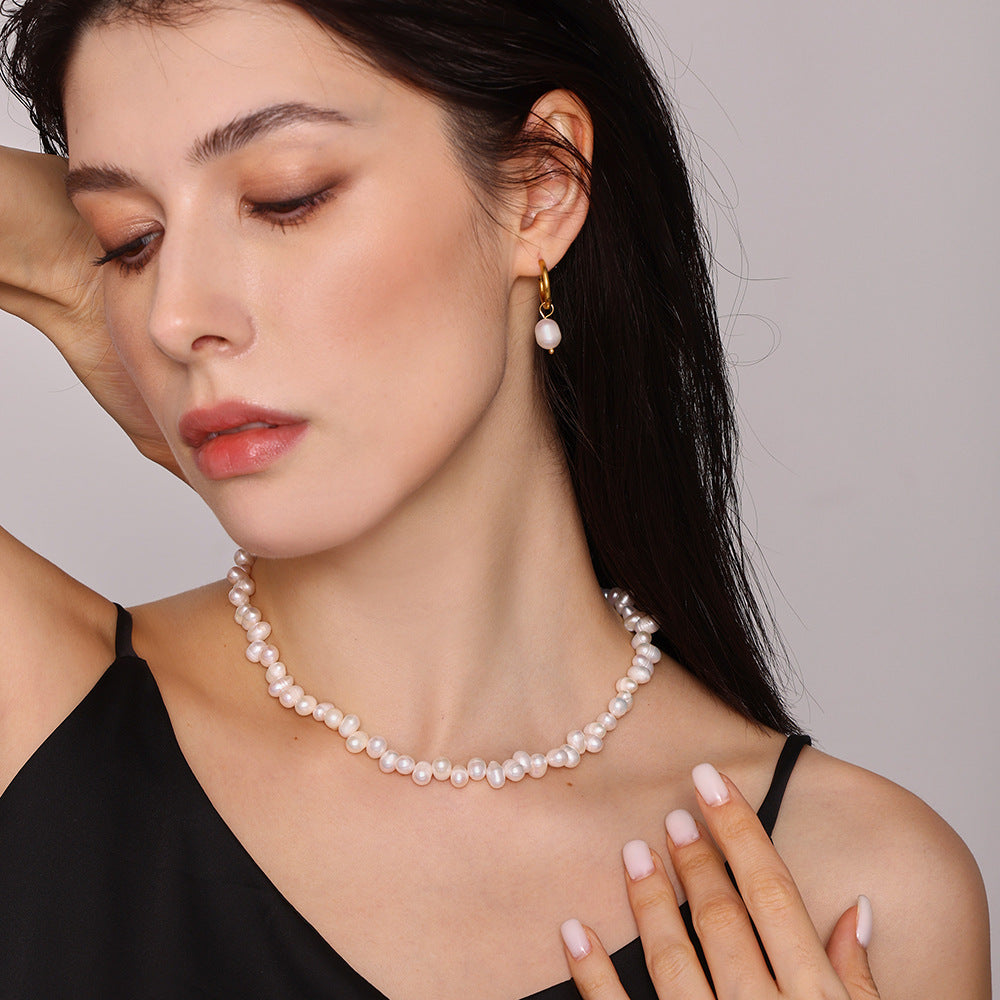 Wholesale  Stainless Steel Irregular Freshwater Pearl Clavicle Chain