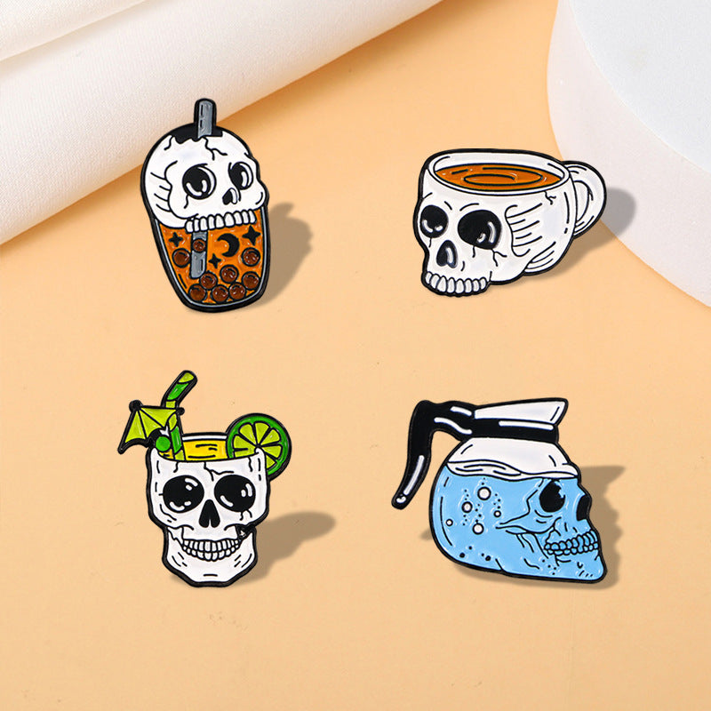 Wholesale Zinc Alloy Skull Water Bottle Brooch Pin Funny  Badge For Boutique Resale