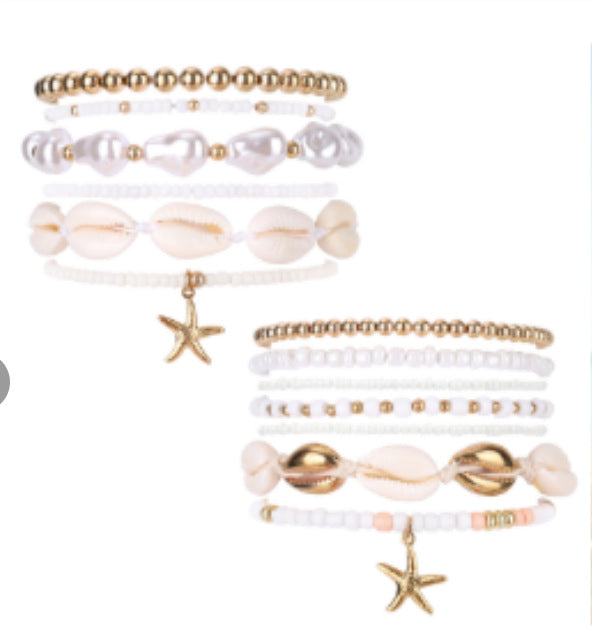 Wholesale Plastic Resin Handmade Bracelet Set 6 Pieces Seaside Resort Style Chic Jewelry Accessory for Women Gift