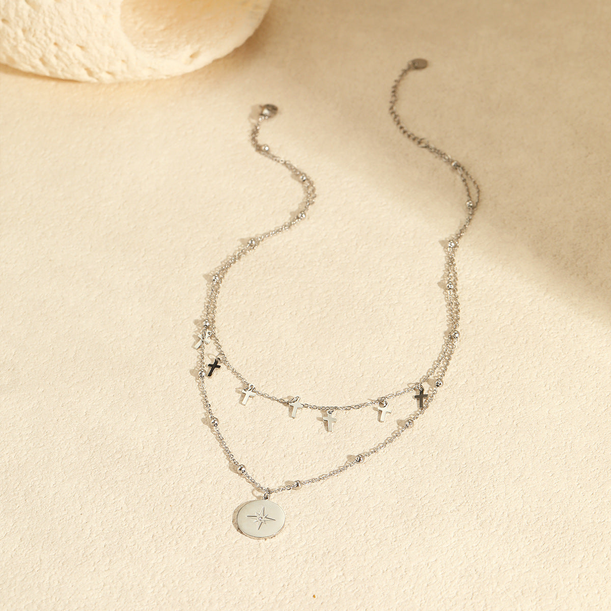 Wholesale Stainless steel cross double-layer necklace