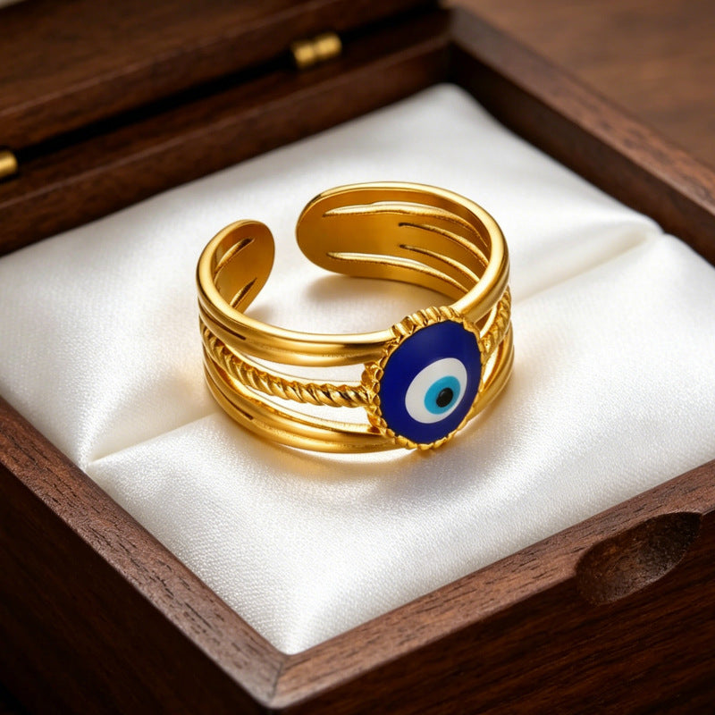 Wholesale Fashion Evil Eye Open Ring Adjustable Stainless Steel Turkish Blue Eye Jewelry Accessory