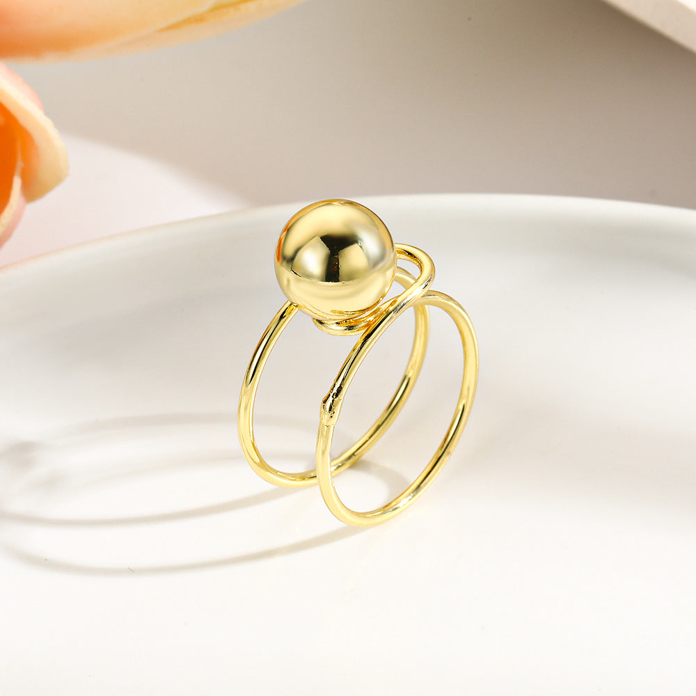 Wholesale Copper plated 18k gold wrapped hollow ball double ball ring
