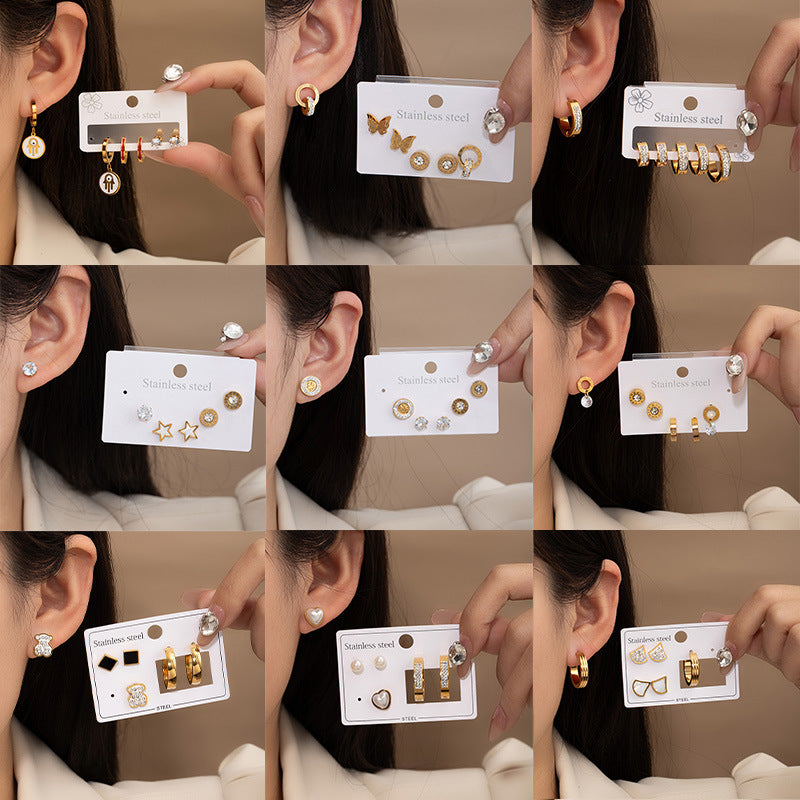 Wholesale Stylish Titanium Steel Love Earrings Set Fashion Jewelry for Party Wear