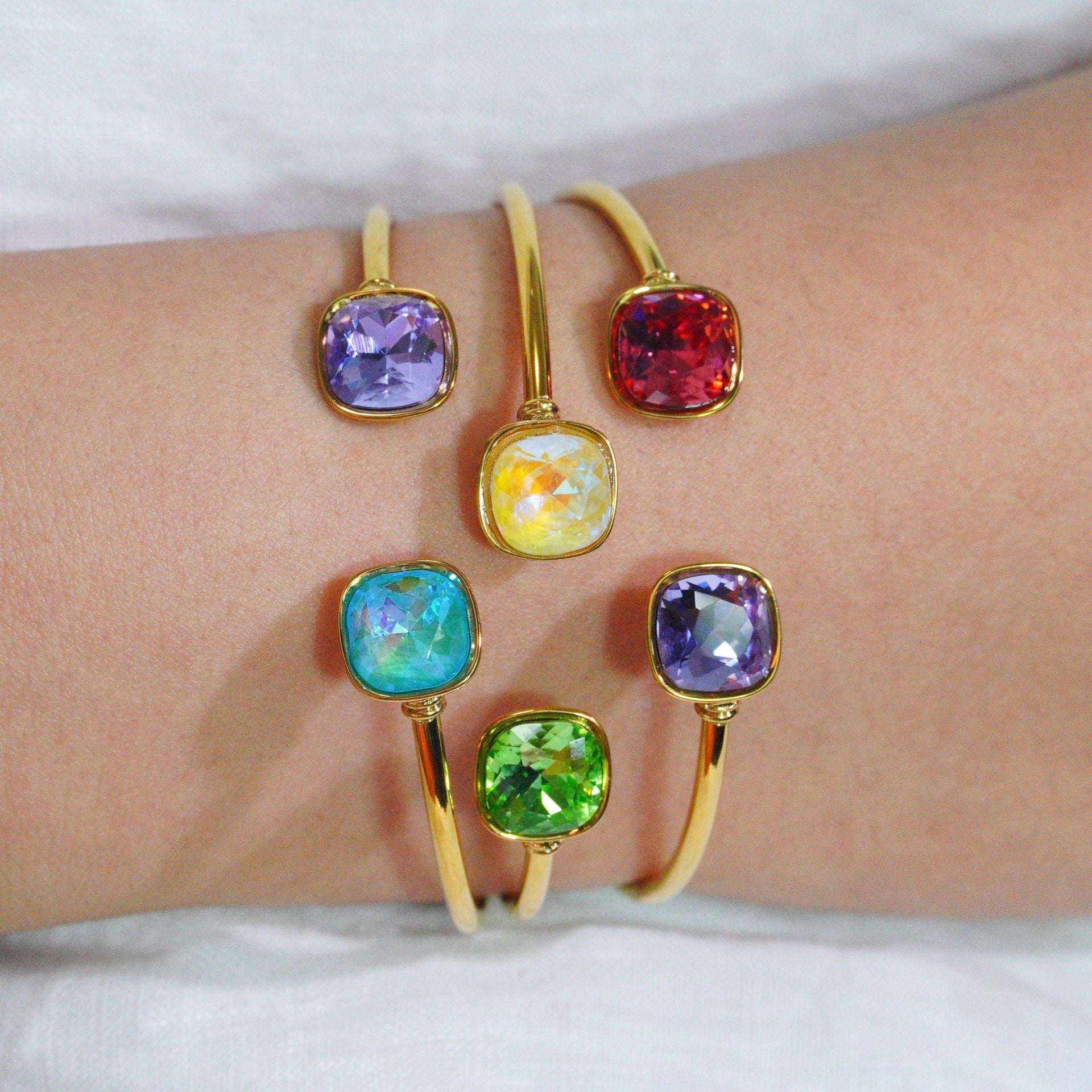 Wholesale Modern Minimalist Double Gemstone Inlaid Stainless Steel Open Bracelet Fashion Accessory Boutique Resale Gift