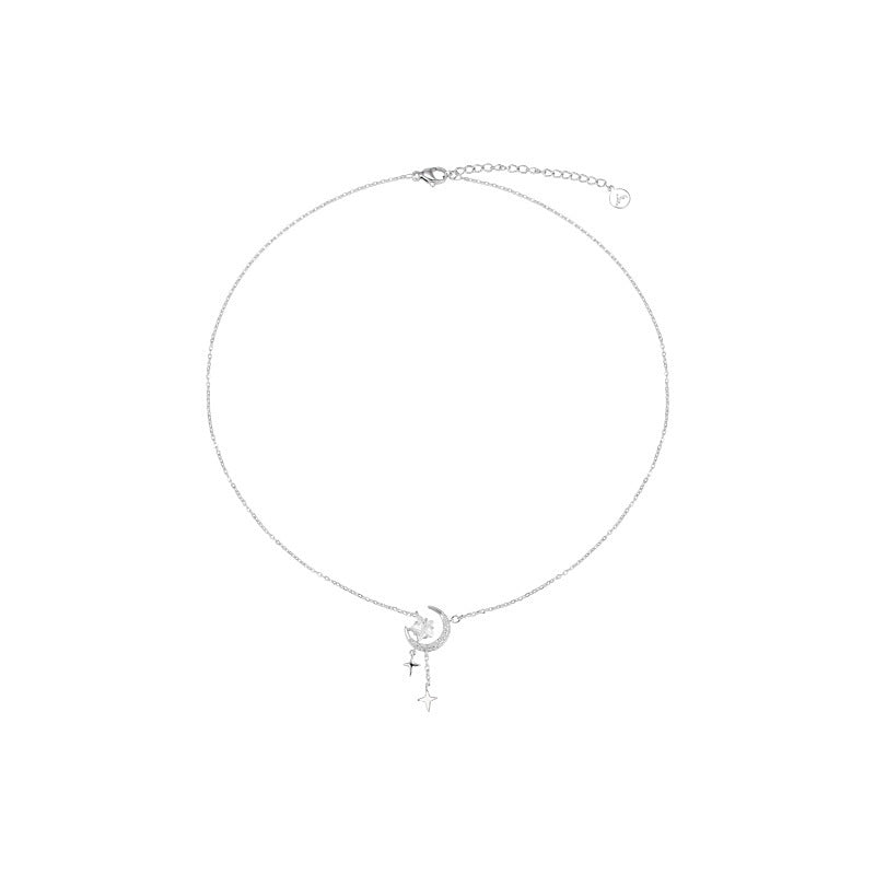 Wholesale star and moon tassel titanium steel necklace