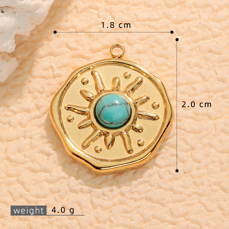 Wholesale Stainless steel vintage pendant inlaid with turquoise charms