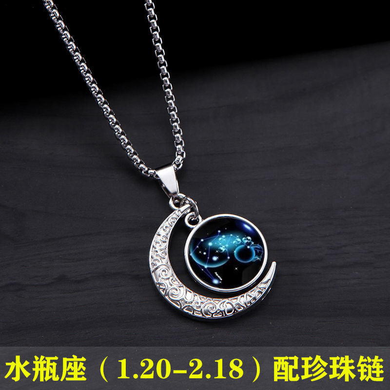 Wholesale Zodiac Contion Men S Moon Pendant Necklace Titanium Steel Chain Fade Resistant Fashion Accessory Gift Boutique Resale