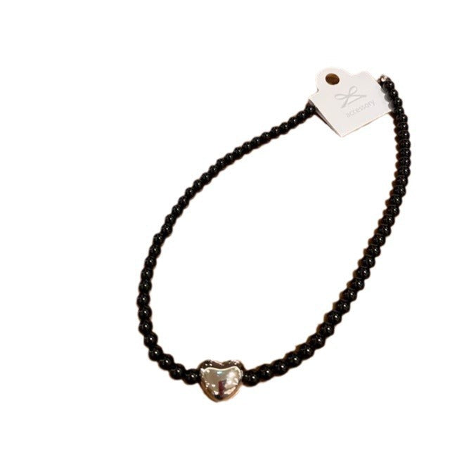 Wholesale  Light Luxury Black Bead Love Necklace