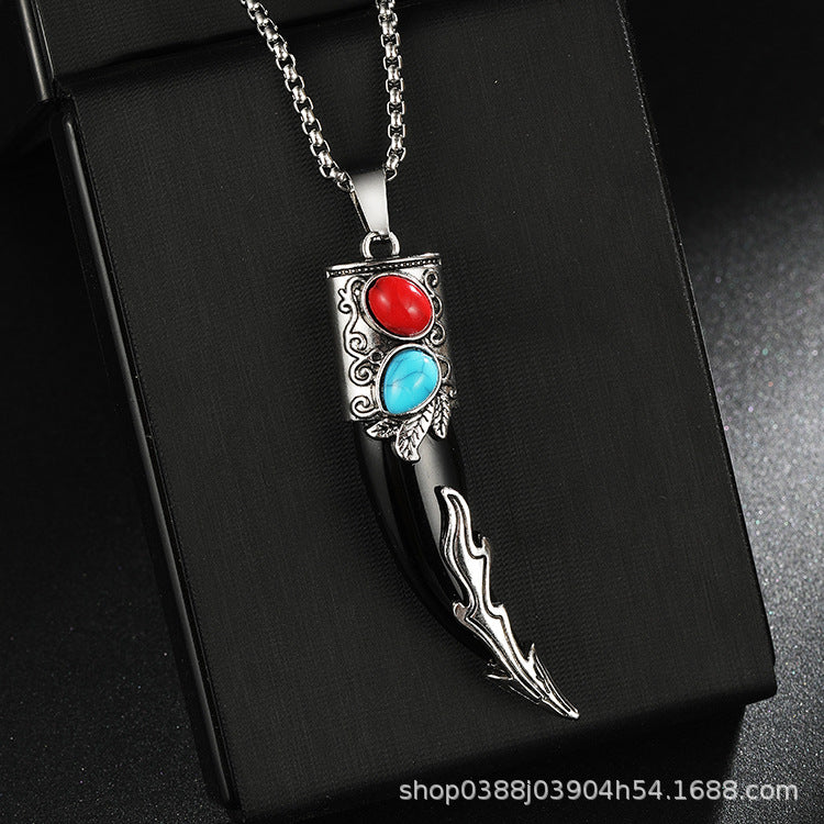Wholesale Titanium Steel Retro Ethnic Style Domineering Wolf Necklace