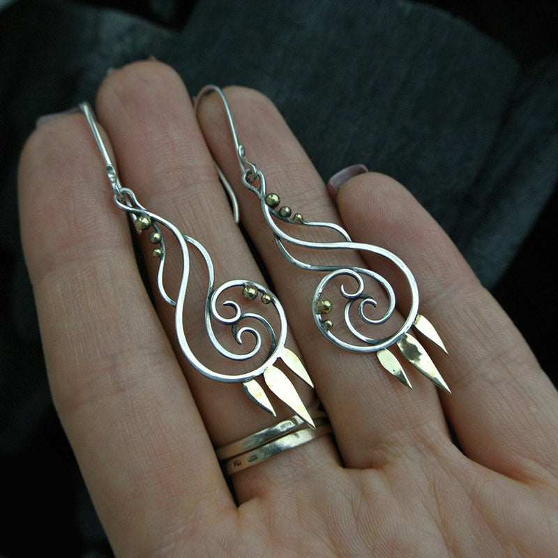 Wholesale Ethnic Style Old Plant Leaf Diamond Earrings
