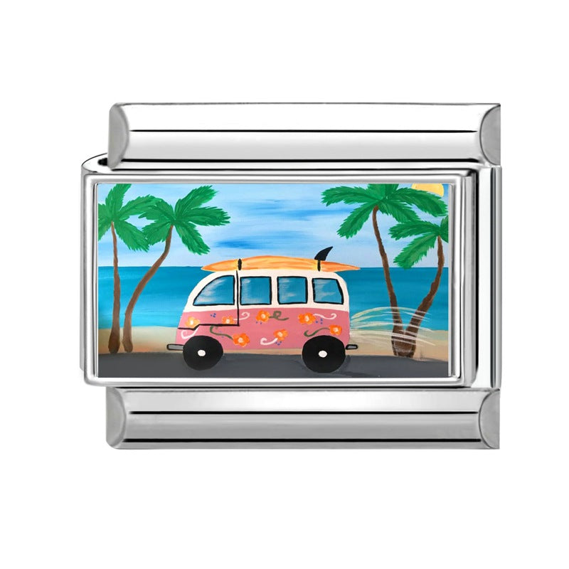 Wholesale Italian-Style Landscape Charm Stainless Steel Bracelet Jewelry Accessory