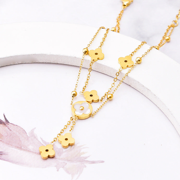 Wholesale  18K accessories double-layer flower shell tassel anklet