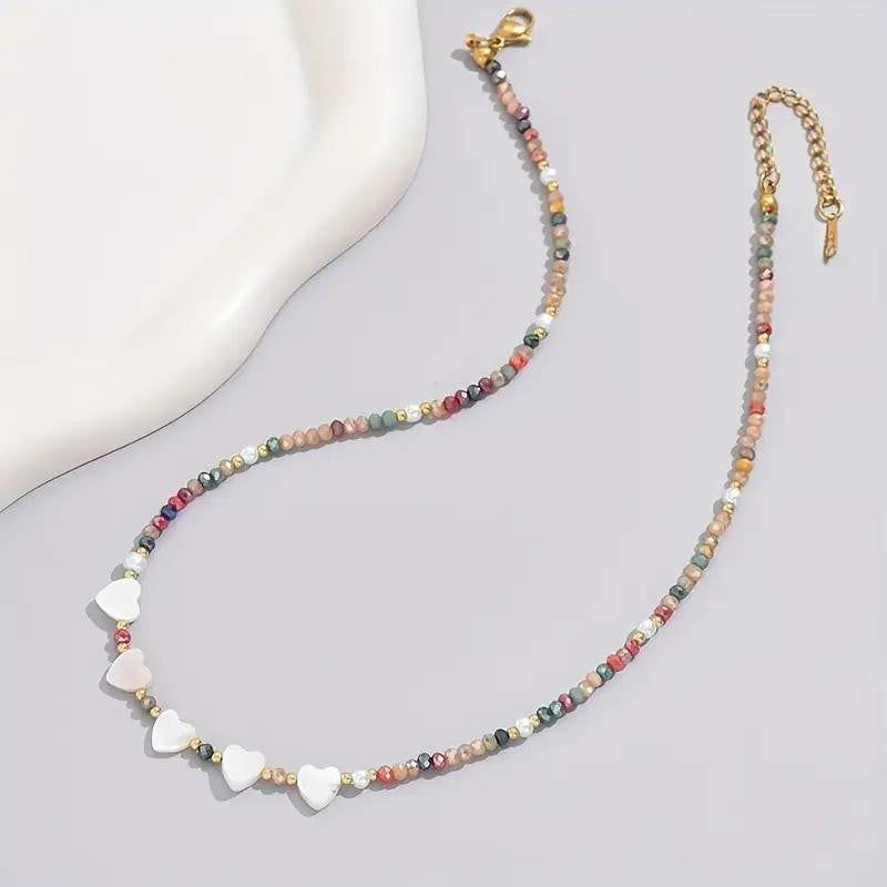 Wholesale Stylish Gold Heart Crystal Beaded Necklace Bohemian Women Fashion Jewelry