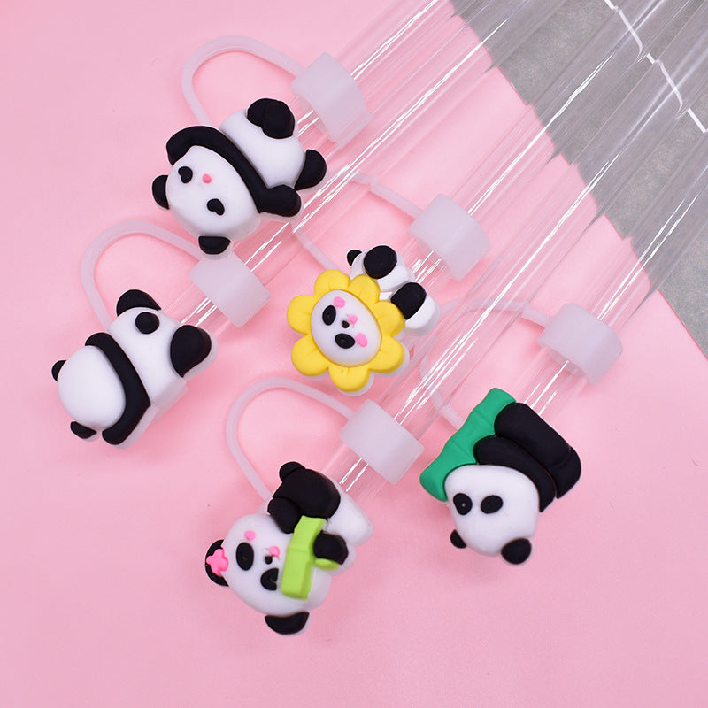 Wholesale Random 100pcs Cute Panda Straw Cover 10MM Straw Tube Cap