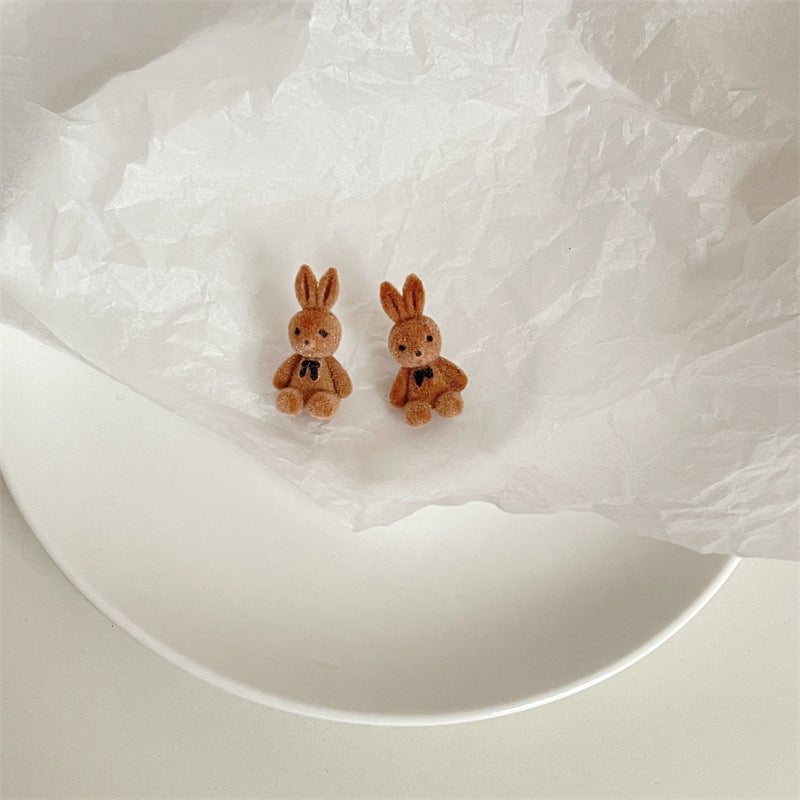 Wholesale 925 silver flocking rabbit earrings