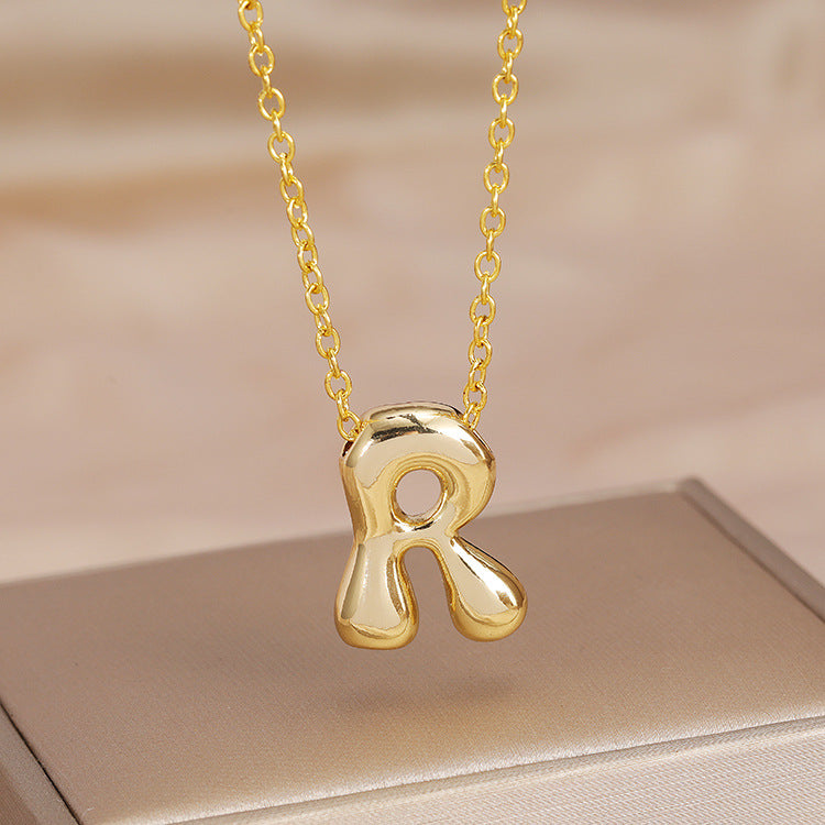 Wholesale Brass Glow Balloon Bubble Cute Chubby 26 English silver Letter Pendant Necklace