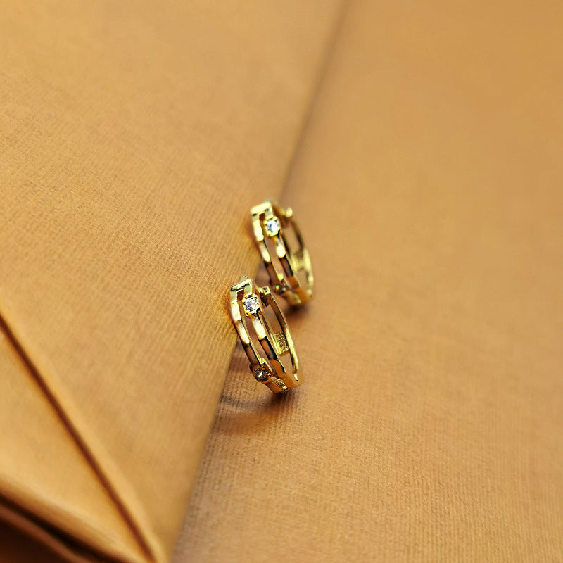 Wholesale Minimalist Double Layer Zircon Ear Studs Copper Electroplated Fashion Accessory for Boutique Resale