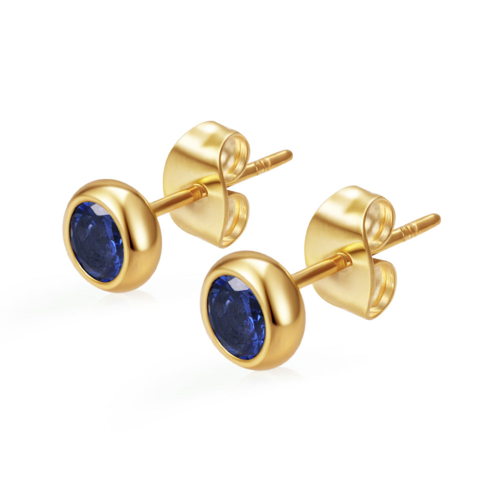 Wholesale Light Luxury Round Stainless Steel Zircon Earrings for Women,  Multi-Color 18K Gold Plated Fashion Accessory