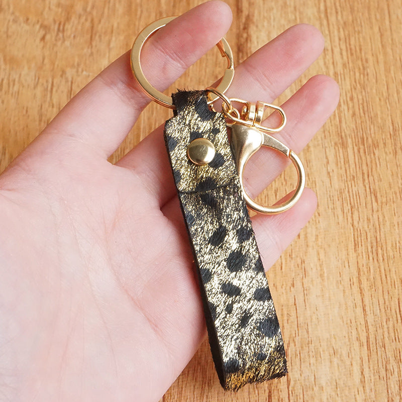 Wholesale of 2pcs/pack Western Style Gold Dot Printed Brushed Leather Horse Hair Keychain ACC-KC-HY019