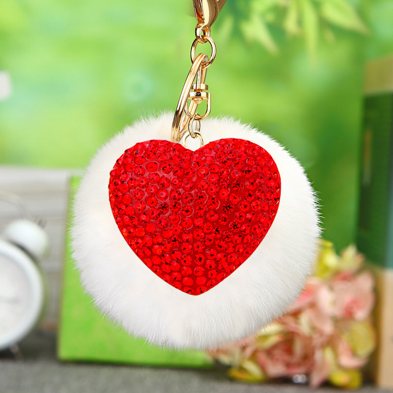 Wholesale Diamond Heart Wool Ball Car Keychain ACC-KC-RuiYuan005
