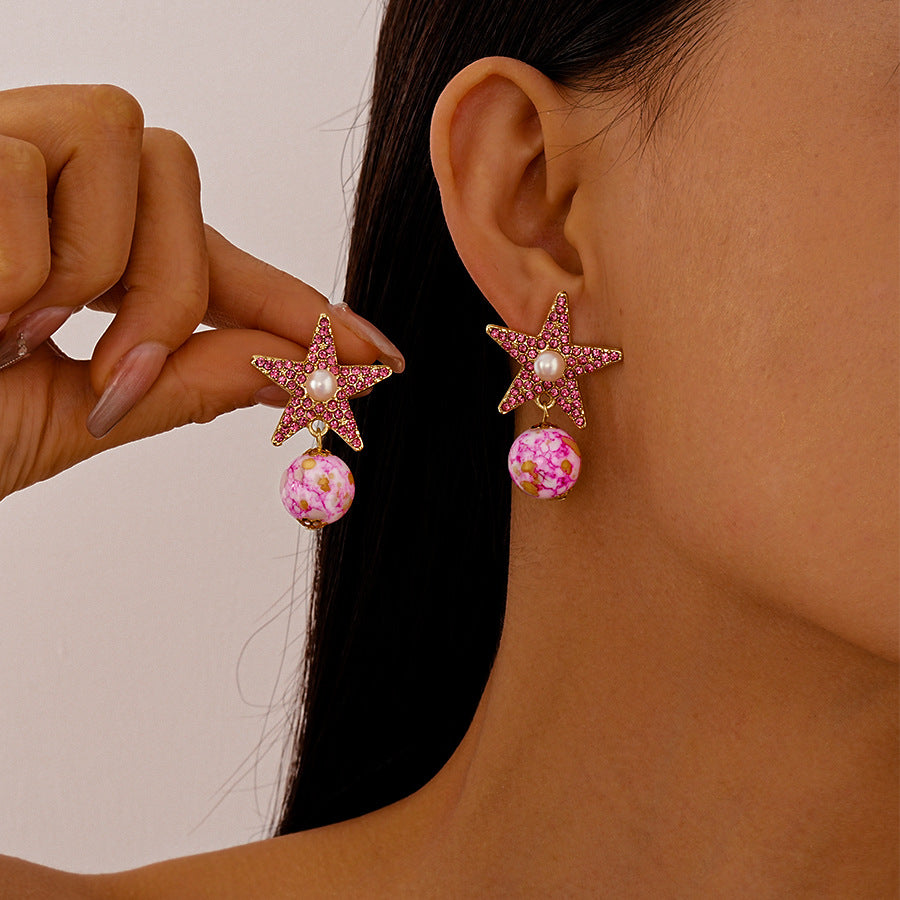 Wholesale Ceramic imitation pearl diamond five-pointed star necklace