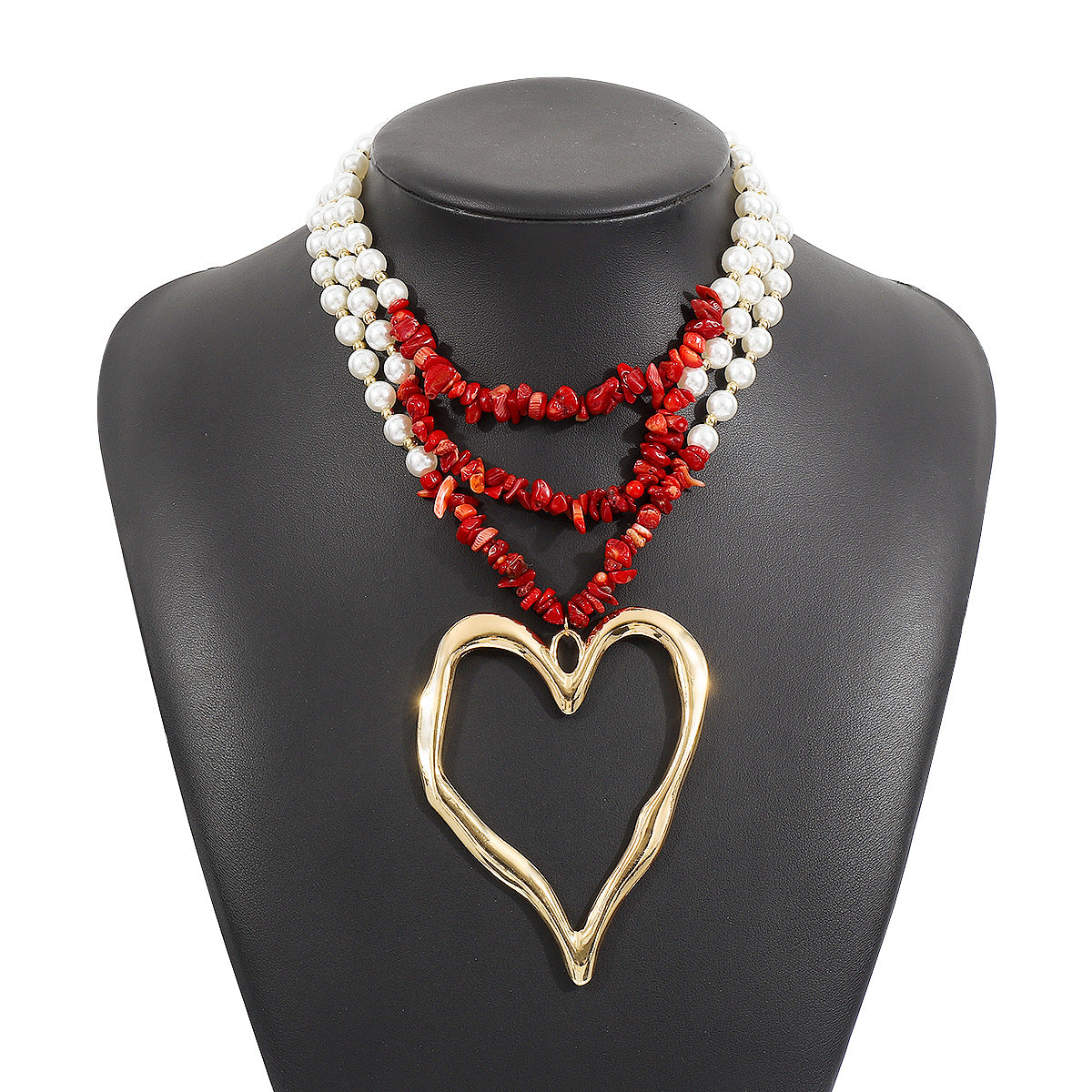 Wholesale Bohemian Multi-layer Love Beaded Necklace Spring and Summer Overlapping Pearl Turquoise Necklace