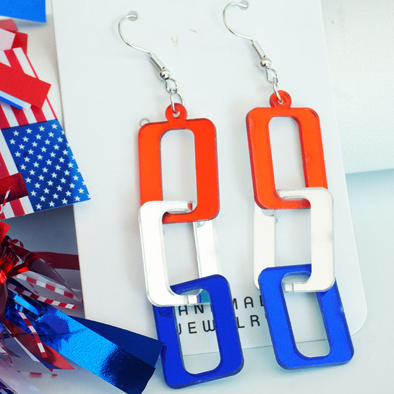 Wholesale 2 Pairs/pack American Independence Day Rotating Mirror Heart-shaped Five-pointed Star Acrylic Earrings ACC-ES-HY047