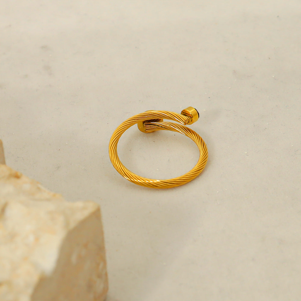 Wholesale natural stone steel wire titanium steel ring plated 18K real gold Fashion open ring