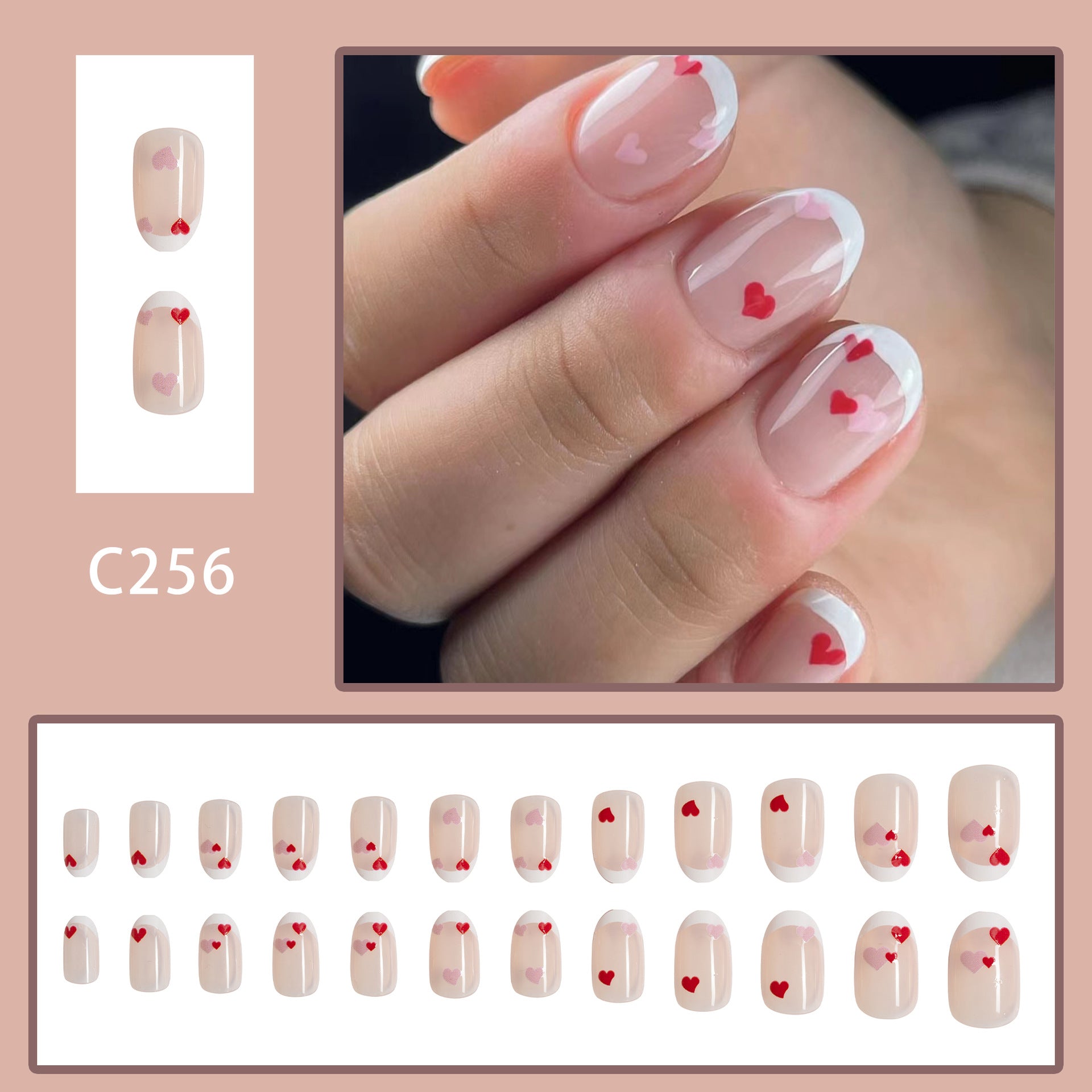 Wholesale 24 Pieces/box Valentine's Day Short Glossy Oval Love Manicure Press-on Nails Kits Nail Stickers ACC-NS-GuaiXL059