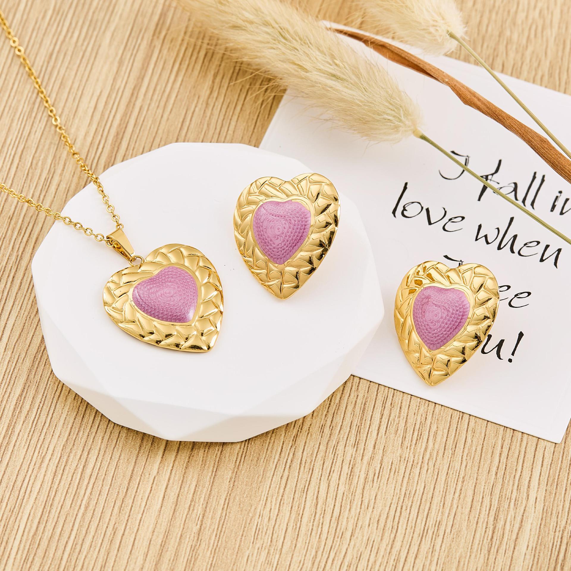 Wholesale Stainless Steel Electroplated Gemstone-Encrusted Heart-Shaped Necklace Sweet Style for Women Party Wear