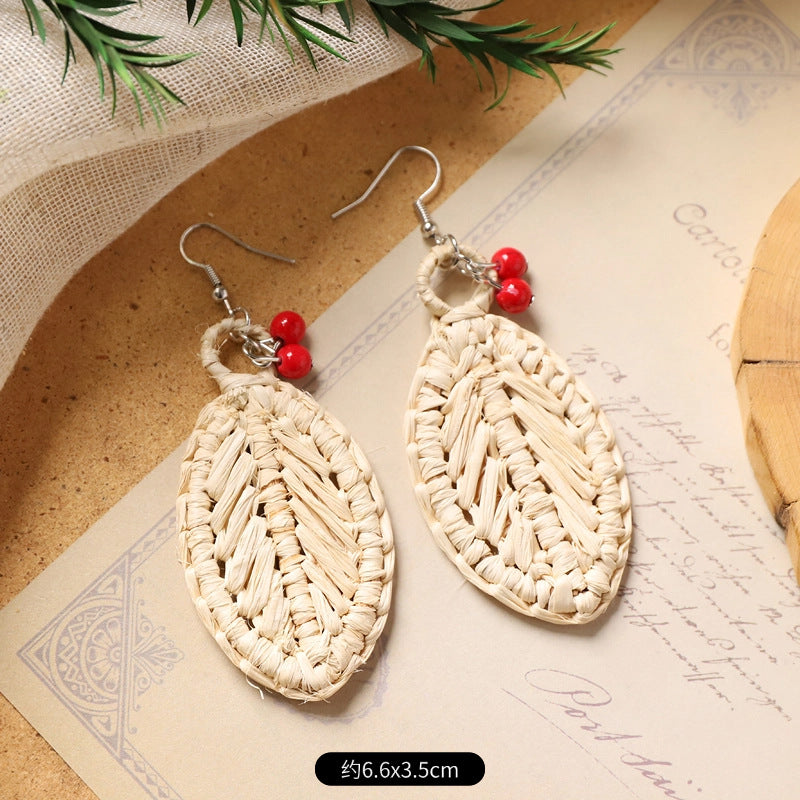 Wholesale Handmade Rattan Woven Bohemian Earrings