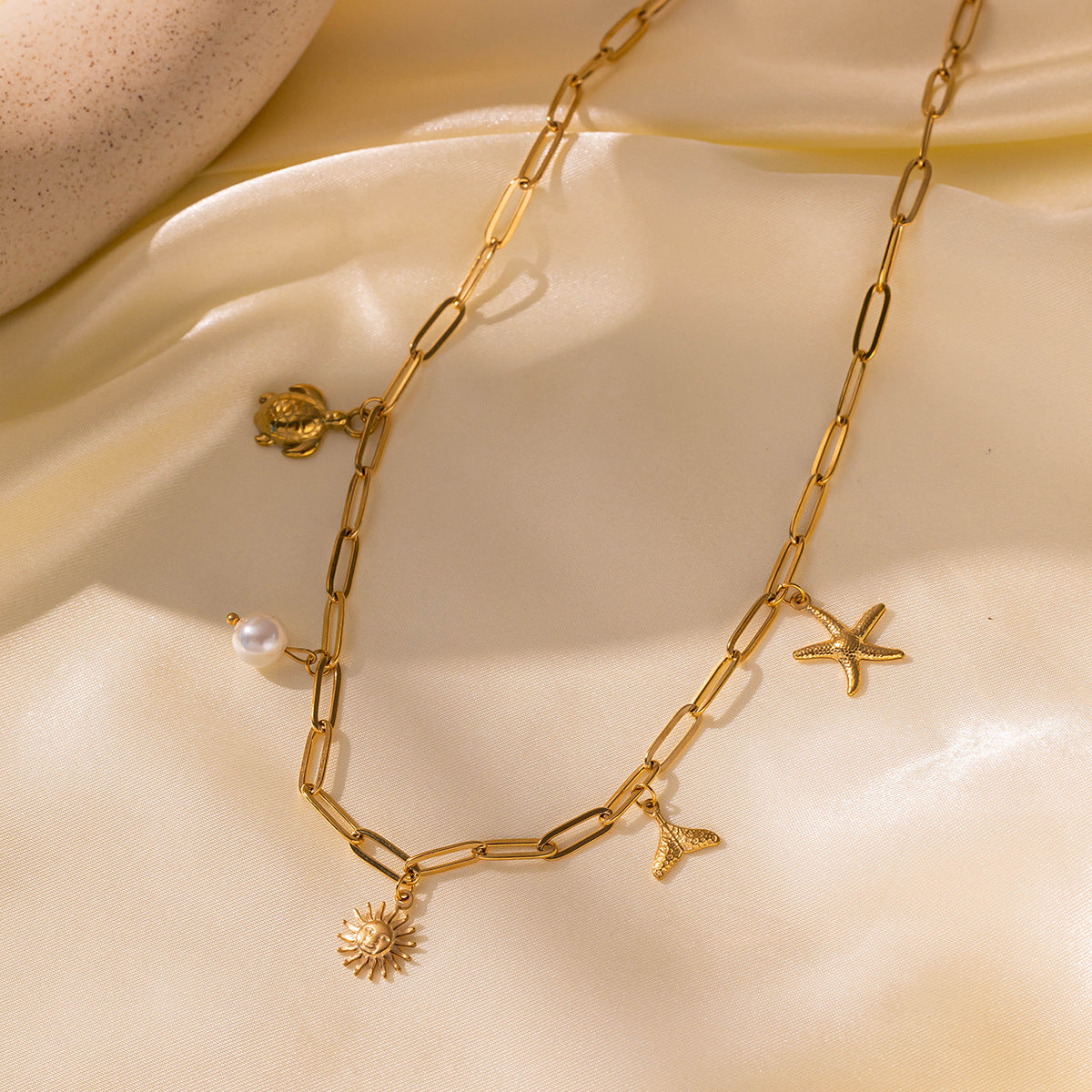 Wholesale  Titanium Steel  Ocean Series Conch Sea Star Dolphin Shell Waterproof Beach Necklace