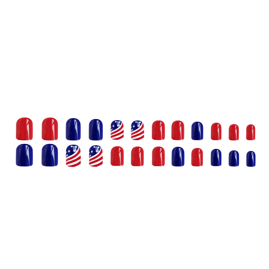 Wholesale 24 Pieces/box American Independence Day Red and Blue Color Manicure Press-on Nails Kits Nail Stickers ACC-NS-GuaiXL020