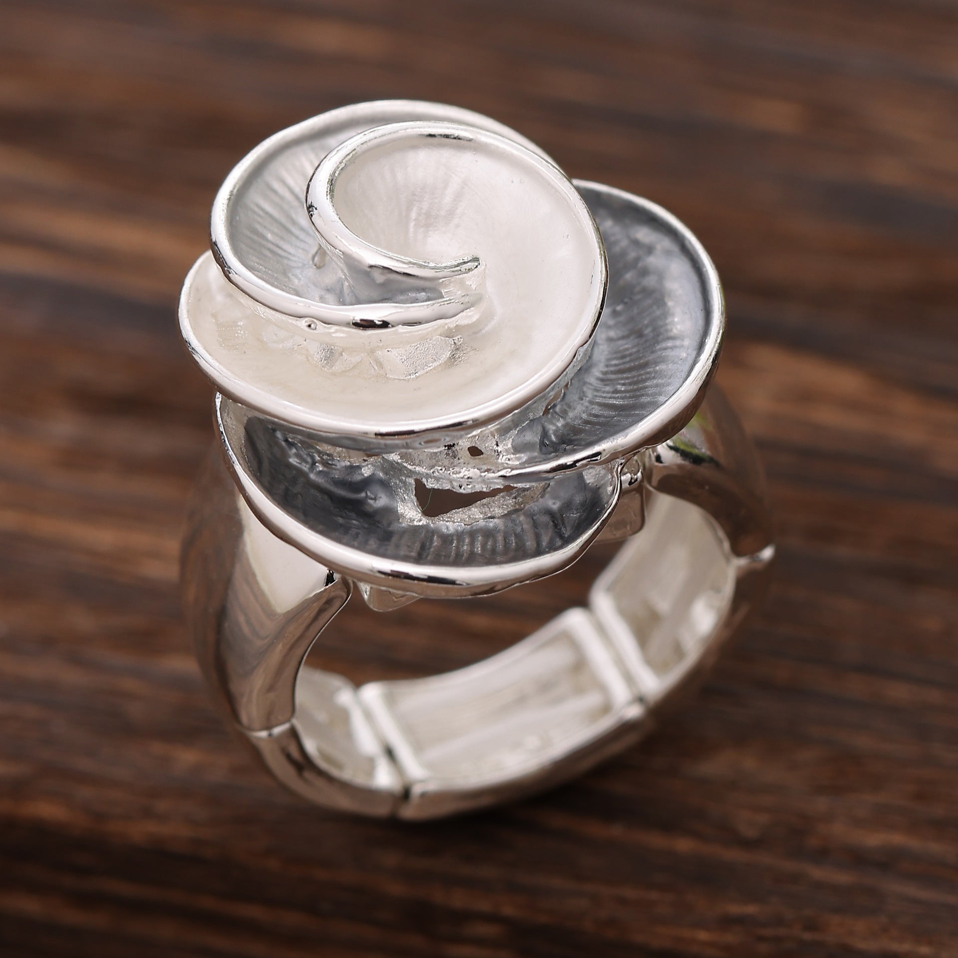 Wholesale color painting oil geometric petal elastic adjustable ring