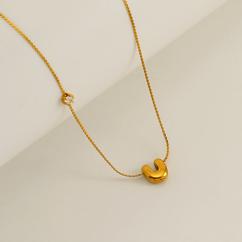 Wholesale  Stainless steel inlaid zircon chubby 26 letters pendant necklace