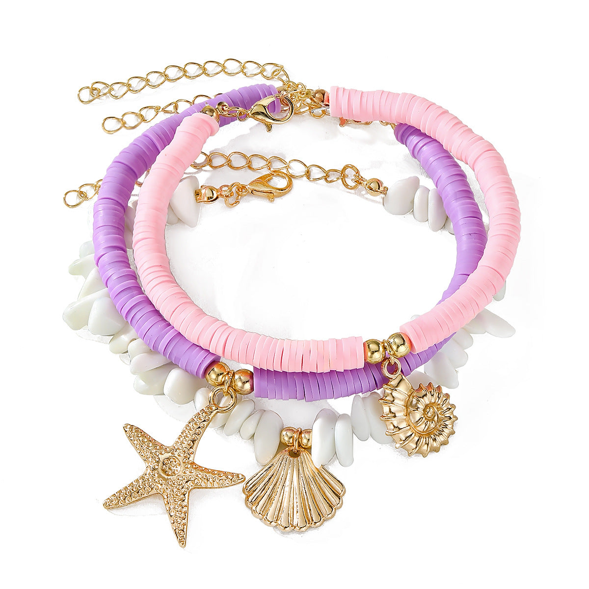 Wholesale Beach Vacation Starfish Shell Multi Layer Stacking Bracelet For Women White Crushed Stone Jewelry Chic Gift