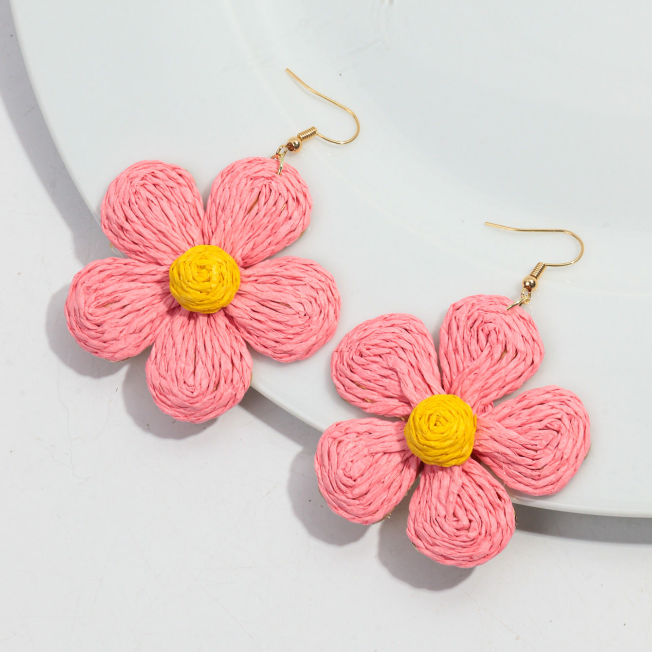 Wholesale Bohemian Handmade Raffia Flower Earrings Summer Seaside Vacation Fashion Accessory