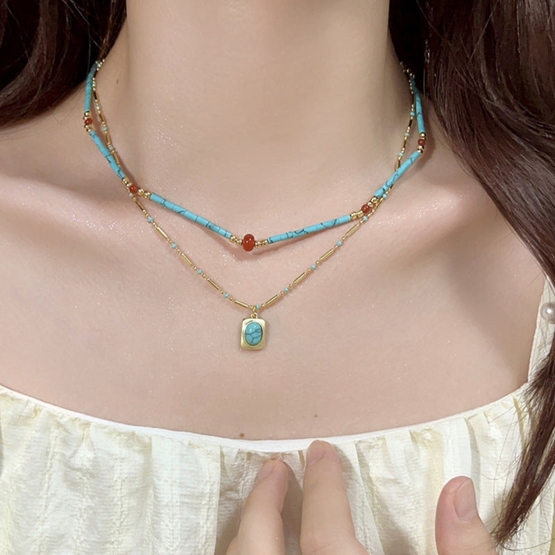 Wholesale Azure Turquoise Stacked Bead Necklace - Chic Layering Jewelry,  Boutique Resale Accessory