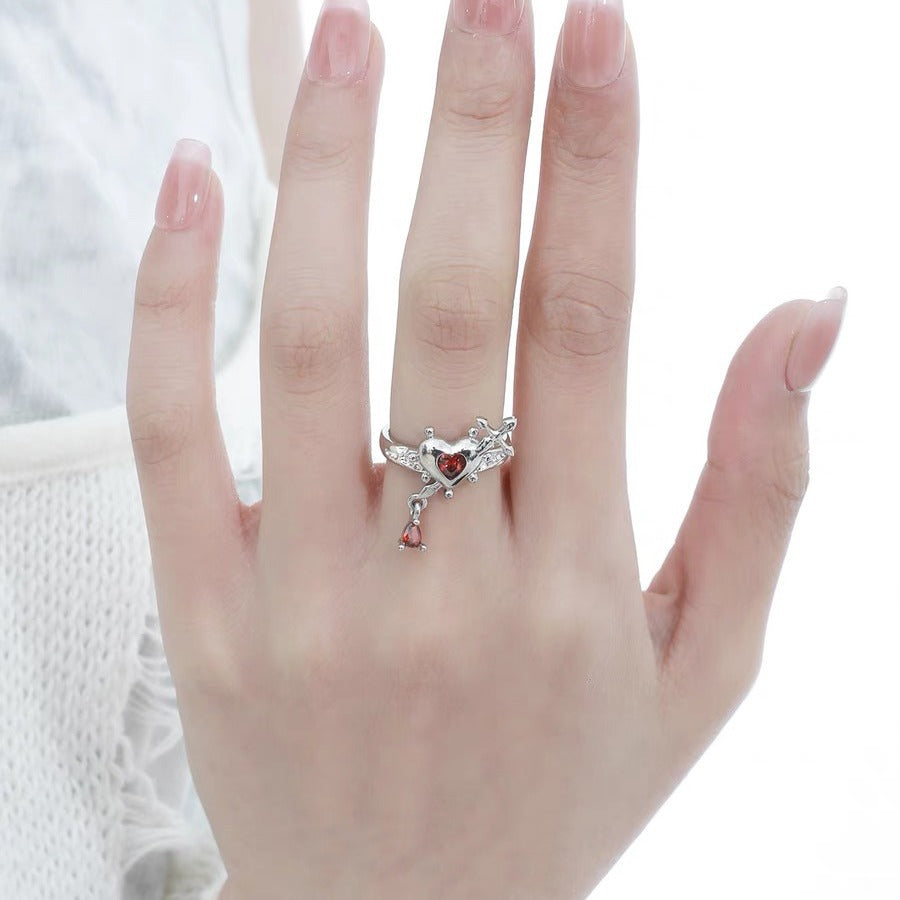 Wholesale  Cross Piercing Red Heart Open Ring