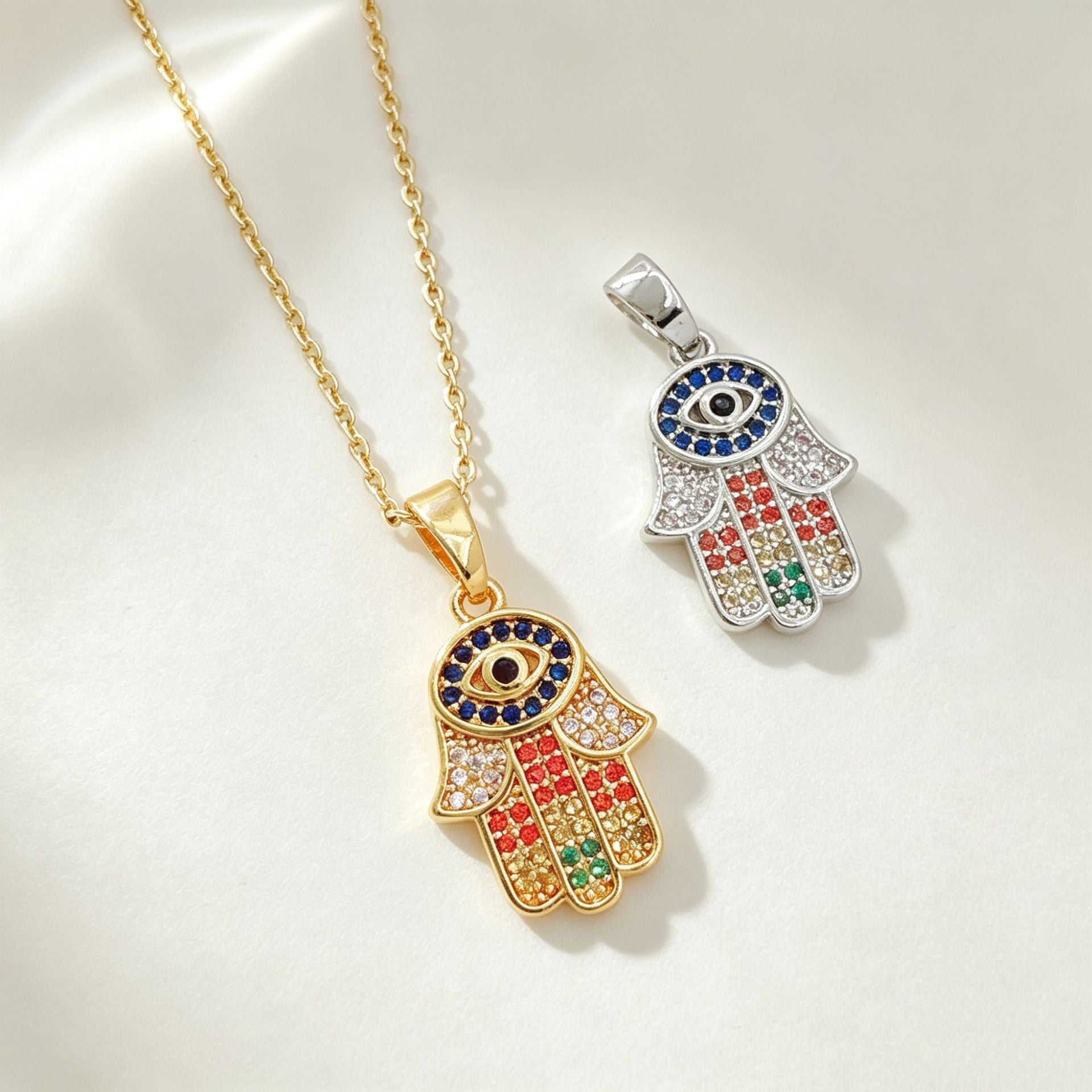 Wholesale Trendy Hamsa Pendant 18K Gold Plated Copper Zircon Jewelry Accessory Gift