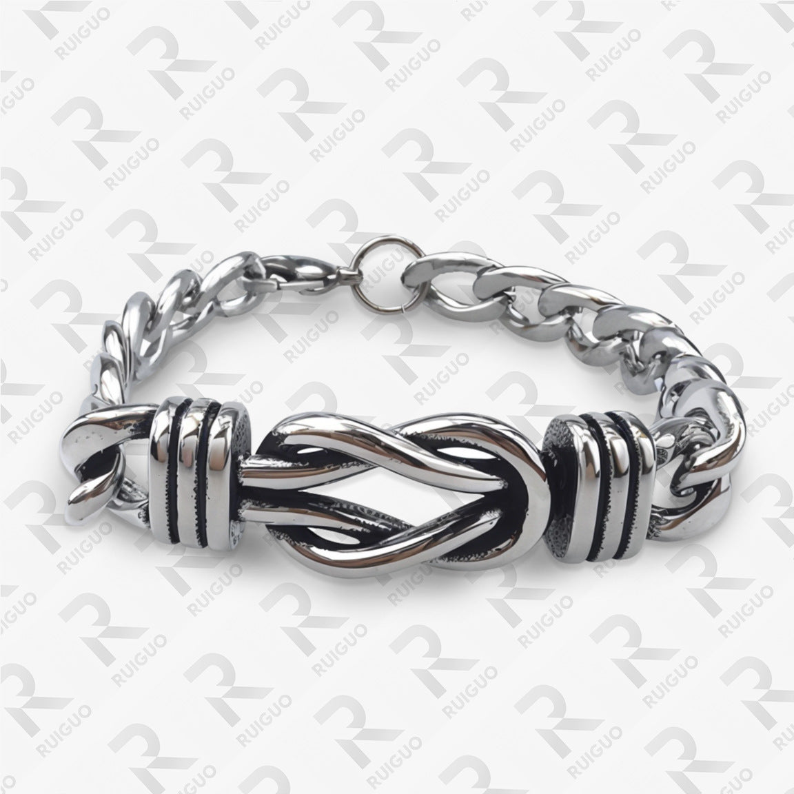 Wholesale Retro Five-pointed Star Flower Stainless Steel Cuban Punk Bracelet ACC-BT-Ruig001