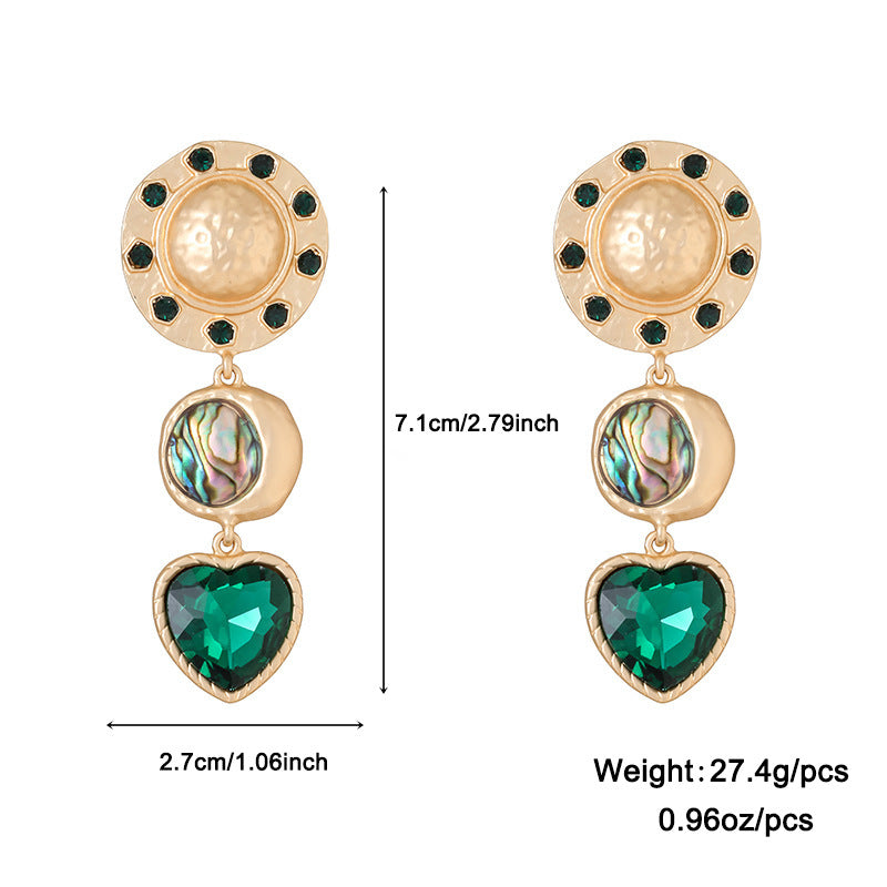 Wholesale Turquoise Matte Gold Love Heart Color Shell Zinc Alloy Earrings ACC-ES-KJ006