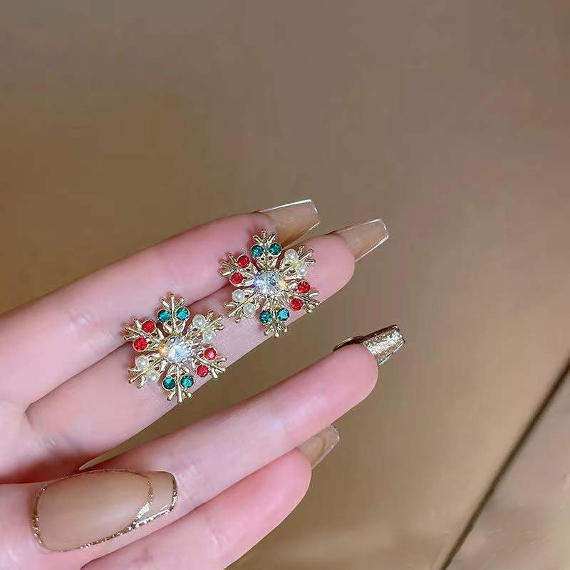 Wholesale  Christmas snowflake color diamond earrings