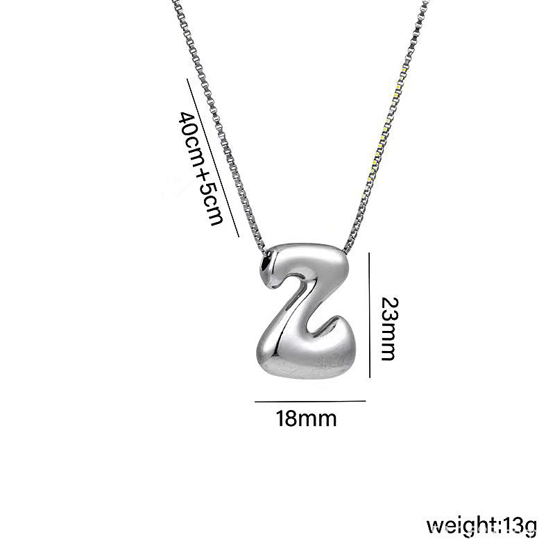 Wholesale Brass Glow Balloon Bubble Cute Chubby 26 English silver Letter Pendant Necklace