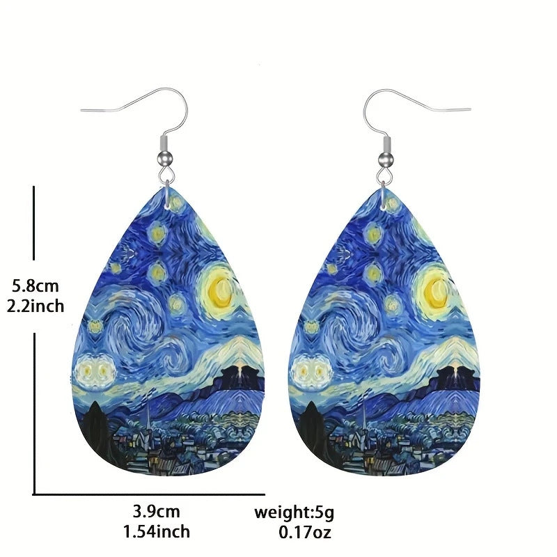Wholesale Vintage  Art Oil Painting Pattern Leather Earrings