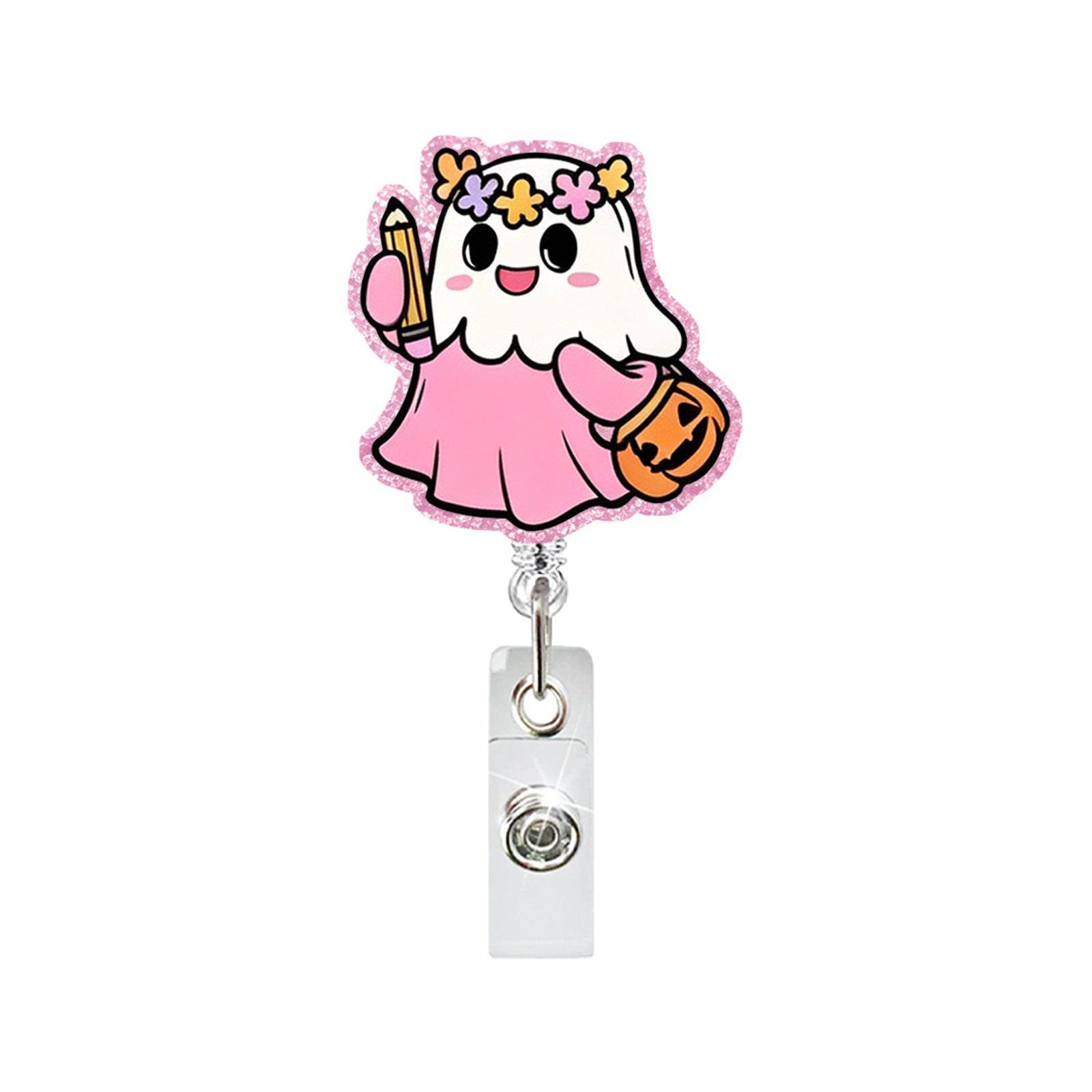 Wholesale Trendy Acrylic Ghost Badge Clip,  Easy-to-Rotate Design for ID Cards and Keychains