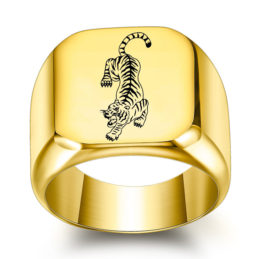 Wholesale titanium steel laser animal tiger ring