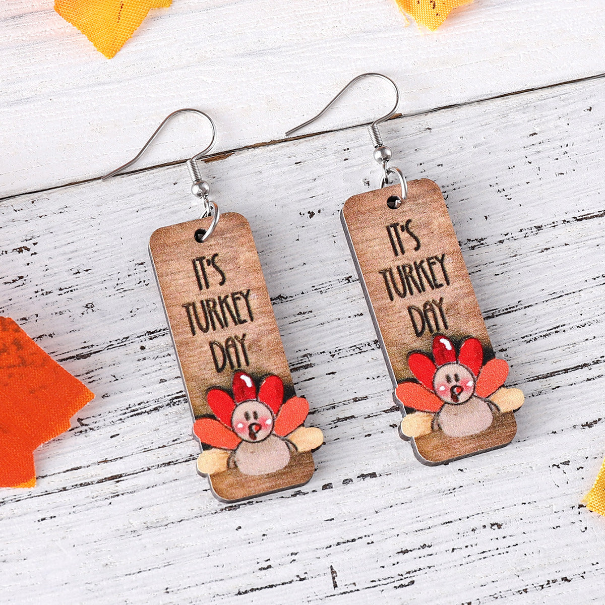 Wholesale Thanksgiving Funny Turkey Pendant Wooden Earrings